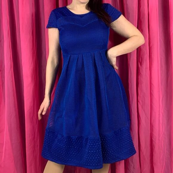 Cobalt blue mesh and bubble fit and flare scuba dress, size 1 - Picture 1 of 13